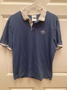 Men's Blue Crane Polo with White Contrast Collar and Pickleball Embroidery